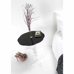 Tavolino tondo nero diametro 50 cm design moderno Janis, made in Italy