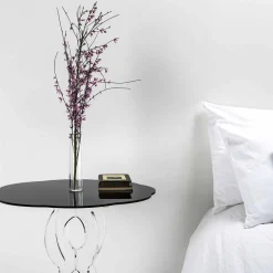 Tavolino tondo nero diametro 50 cm design moderno Janis, made in Italy