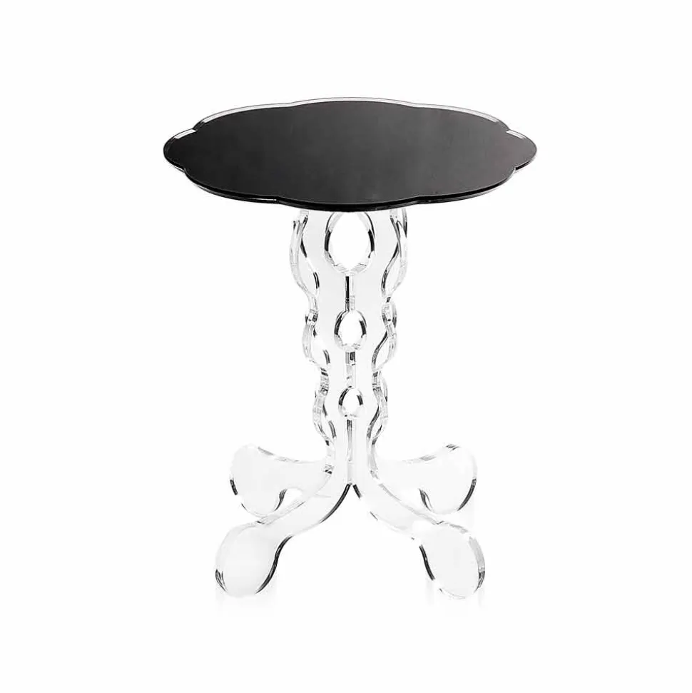 Tavolino tondo nero diametro 36 cm design moderno Janis, made in Italy