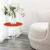 Tavolino tondo rosso diametro 36 cm design moderno Janis,made in Italy