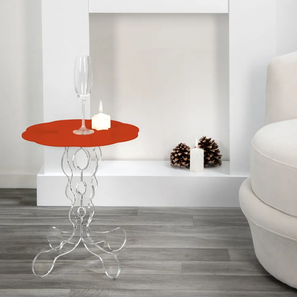Tavolino tondo rosso diametro 36 cm design moderno Janis,made in Italy