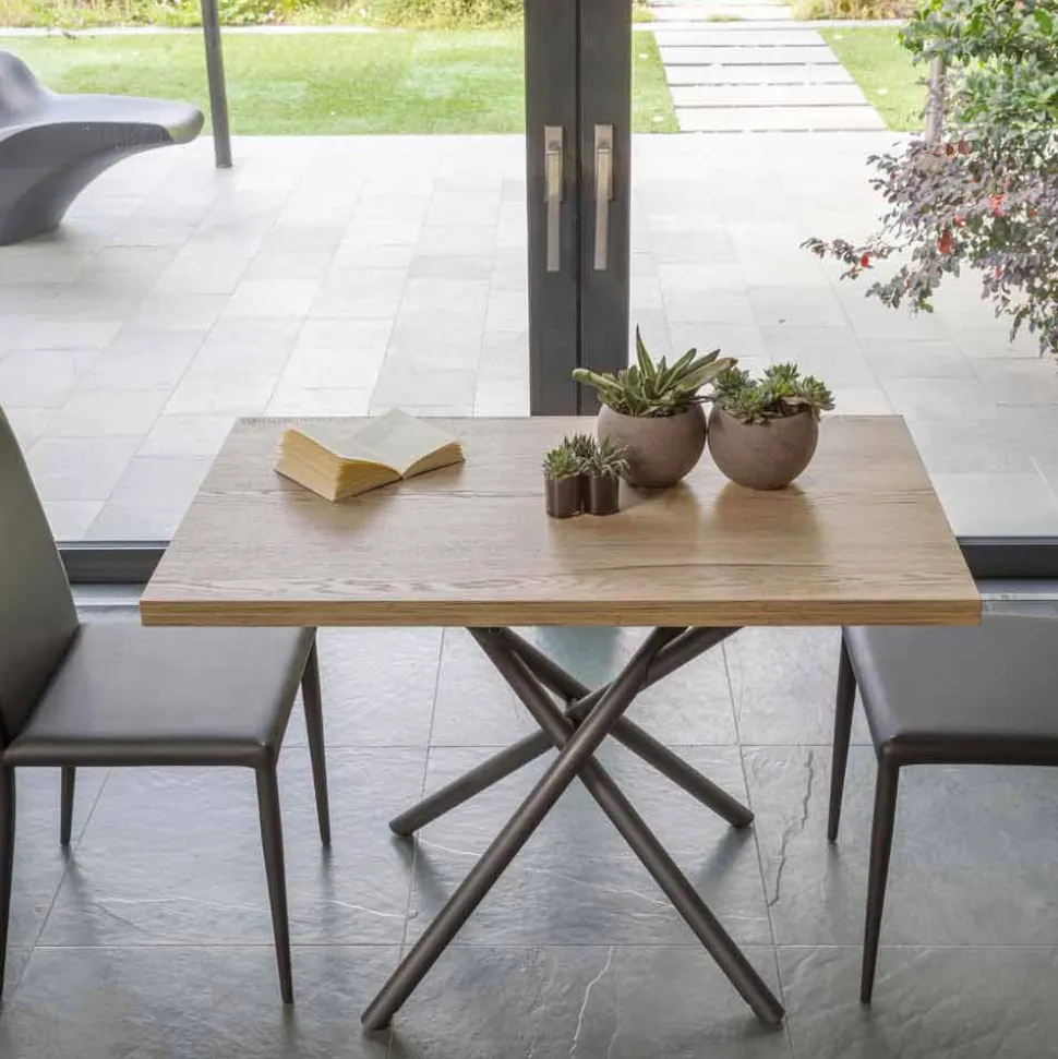 Tavolino Trasformabile con Piano in Legno e Base Metallo Made in Italy - Pesco
