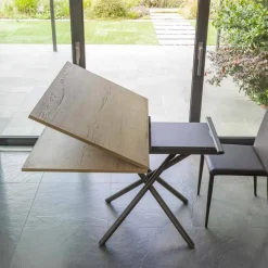 Tavolino Trasformabile con Piano in Legno e Base Metallo Made in Italy - Pesco