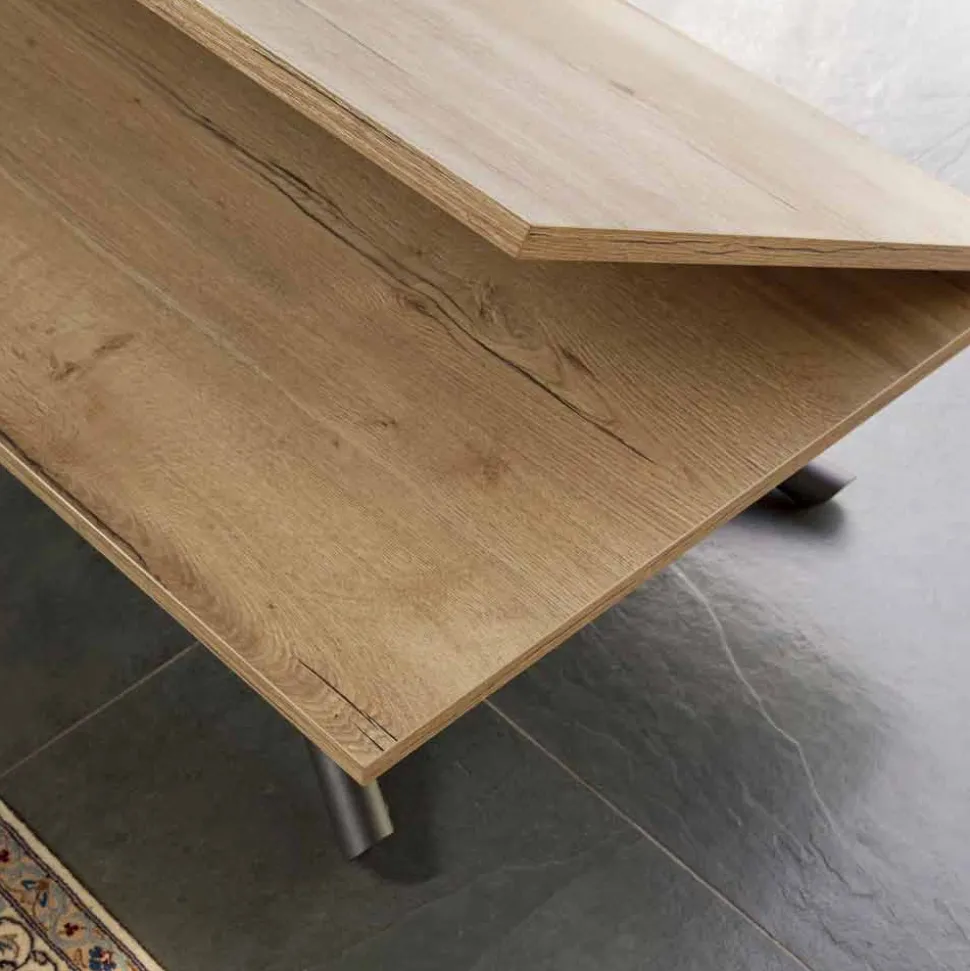 Tavolino Trasformabile con Piano in Legno e Base Metallo Made in Italy - Pesco