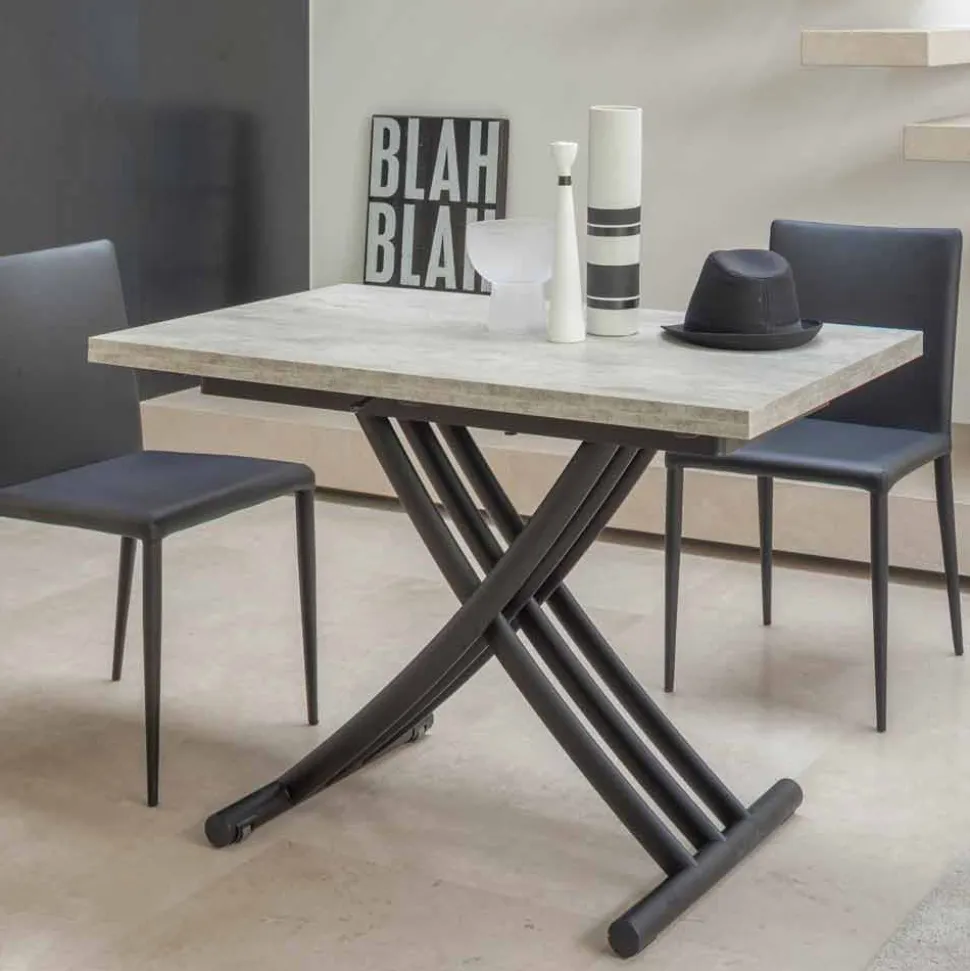 Tavolino Trasformabile Moderno Metallo Grafite e Piano in Legno - Sistocle