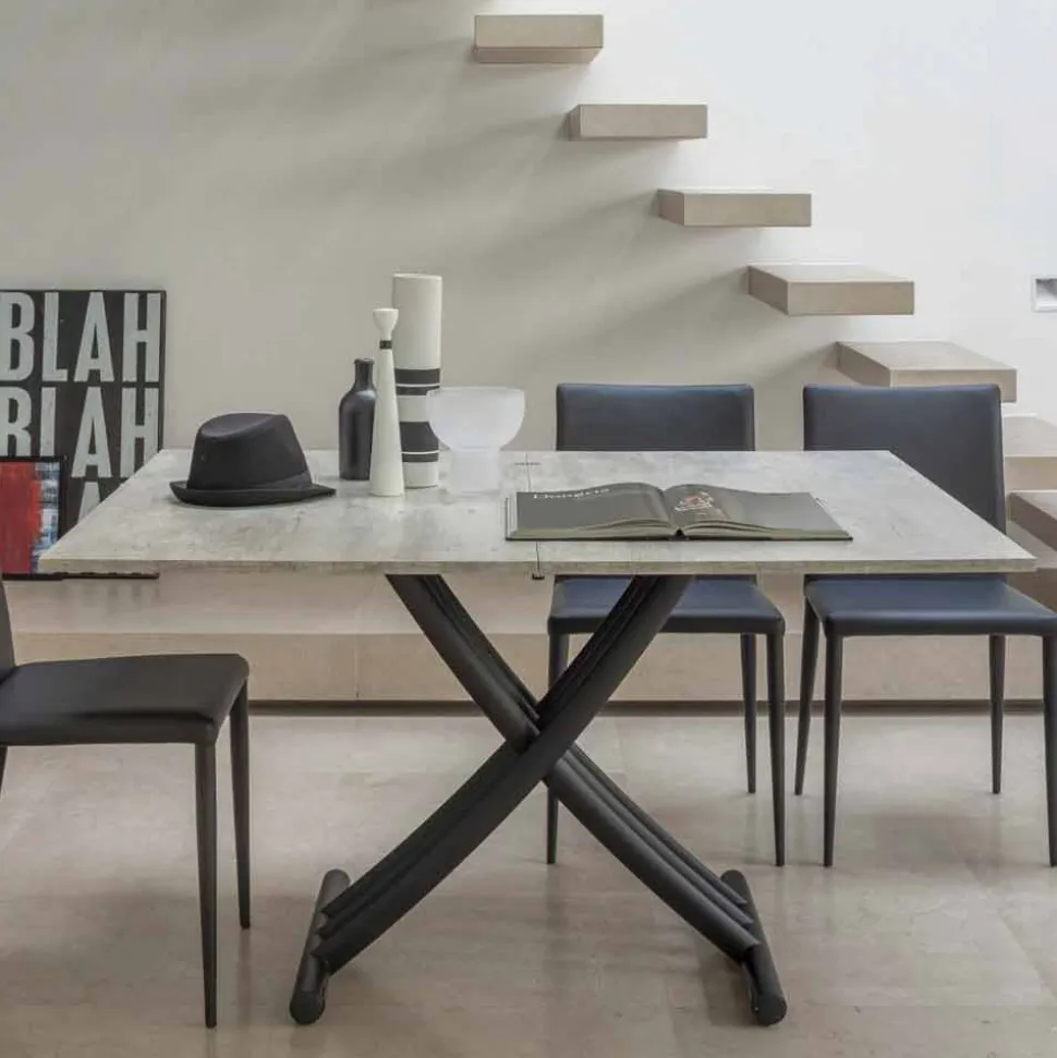 Tavolino Trasformabile Moderno Metallo Grafite e Piano in Legno - Sistocle