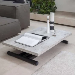 Tavolino Trasformabile Moderno Metallo Grafite e Piano in Legno - Sistocle