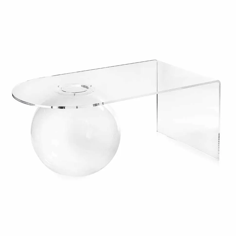 Tavolino trasparente design moderno L90xH40xP48 cm Bolly,made in Italy