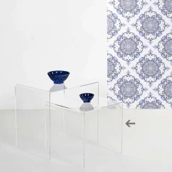 Tavolino trasparente design moderno 40x40cm Terry Small, made in Italy