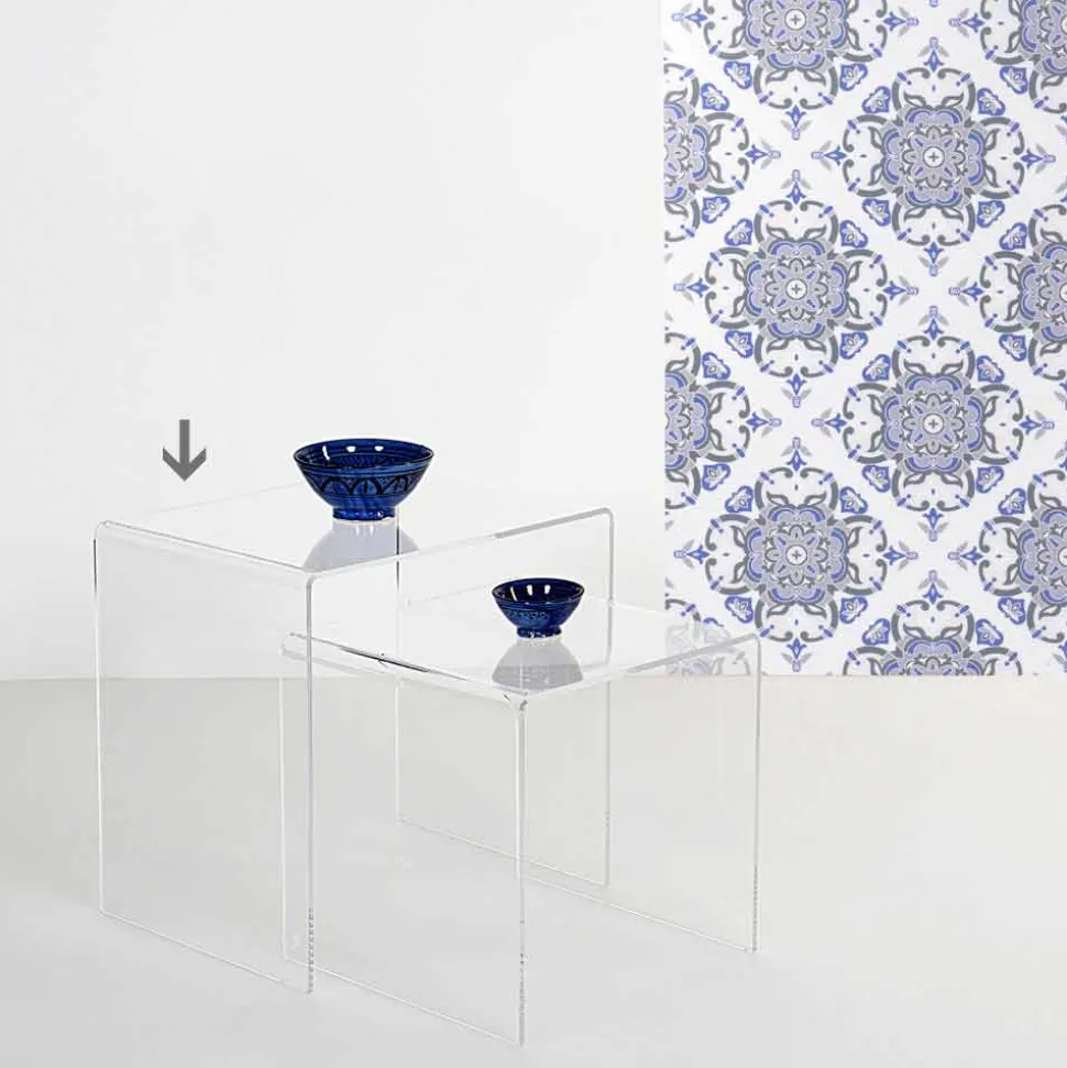 Tavolino trasparente design moderno 50x50cm Terry Big, made in Italy