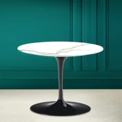 Tavolino Tulip Eero Saarinen H 41 in Ceramica Calacatta Michelangelo - Scarlet