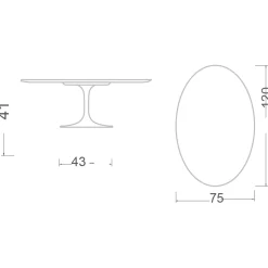 Tavolino Tulip Eero Saarinen H 41 Ovale in Ceramica Pietra Grey Made in Italy - Scarlet