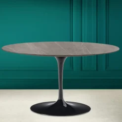 Tavolino Tulip Eero Saarinen H 41 Ovale in Ceramica Pietra Grey Made in Italy - Scarlet