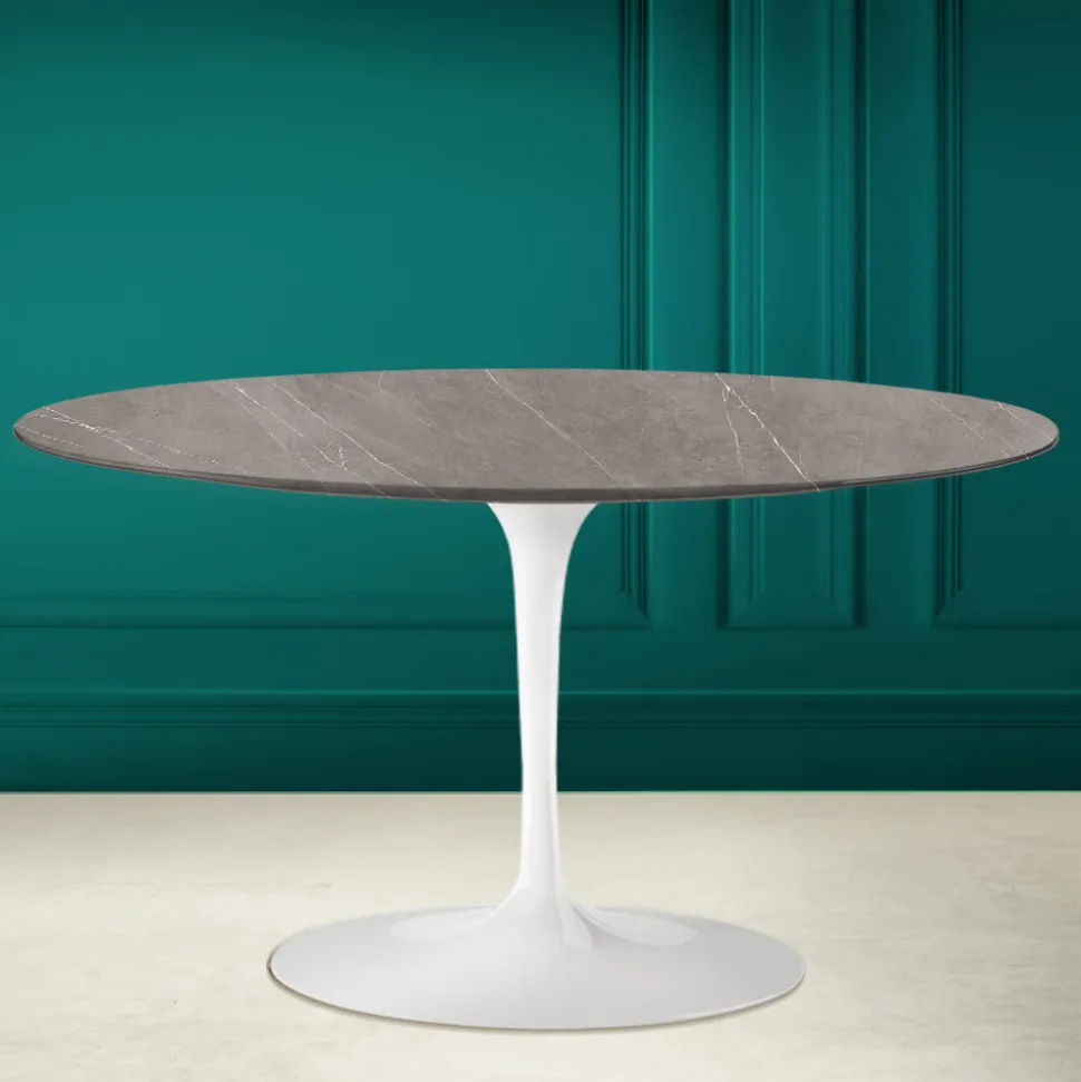 Tavolino Tulip Eero Saarinen H 41 Ovale in Ceramica Pietra Grey Made in Italy - Scarlet