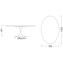 Tavolino Tulip Eero Saarinen H 41 Ovale con Piano in Laminato Liquido Nero - Scarlet