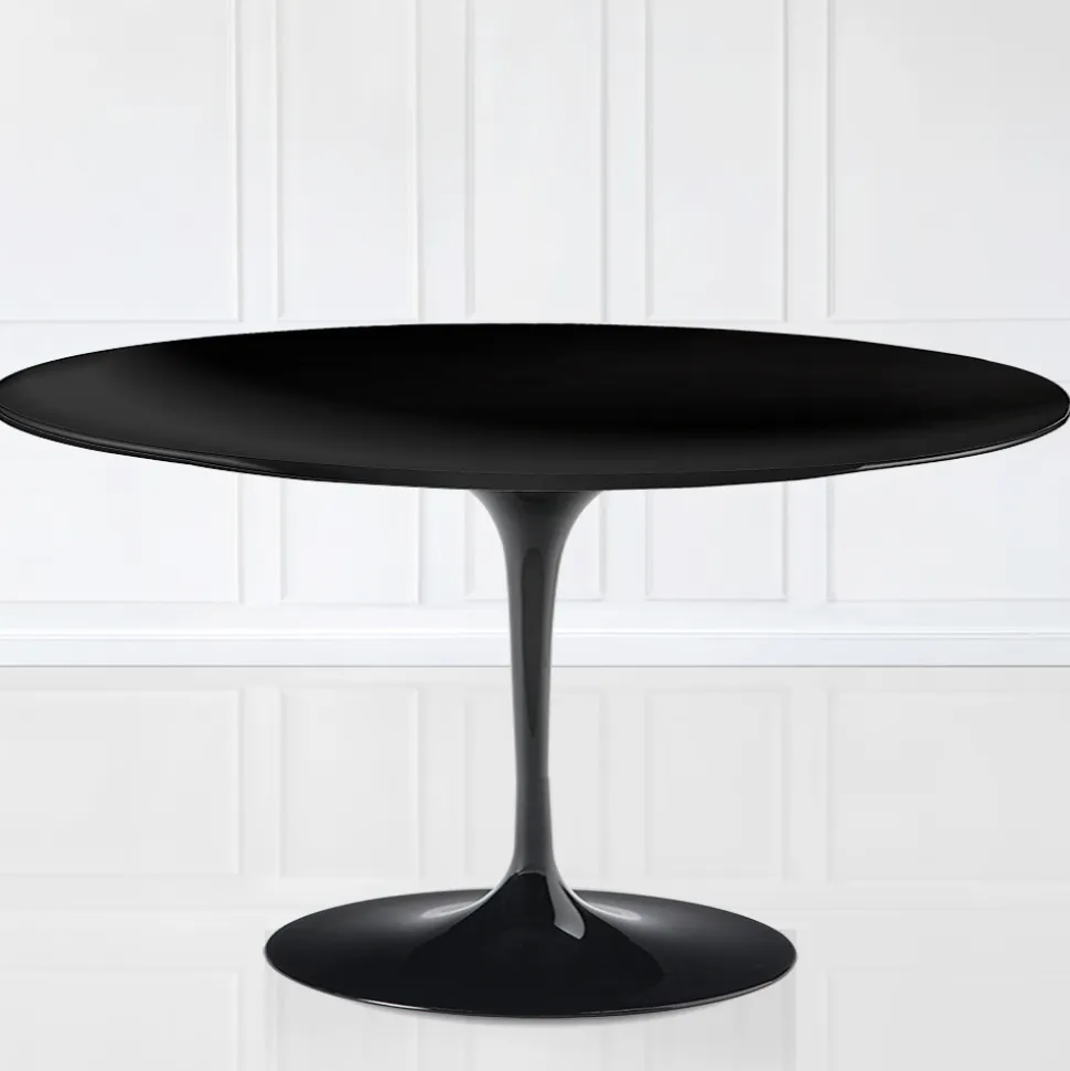 Tavolino Tulip Eero Saarinen H 41 Ovale con Piano in Laminato Liquido Nero - Scarlet