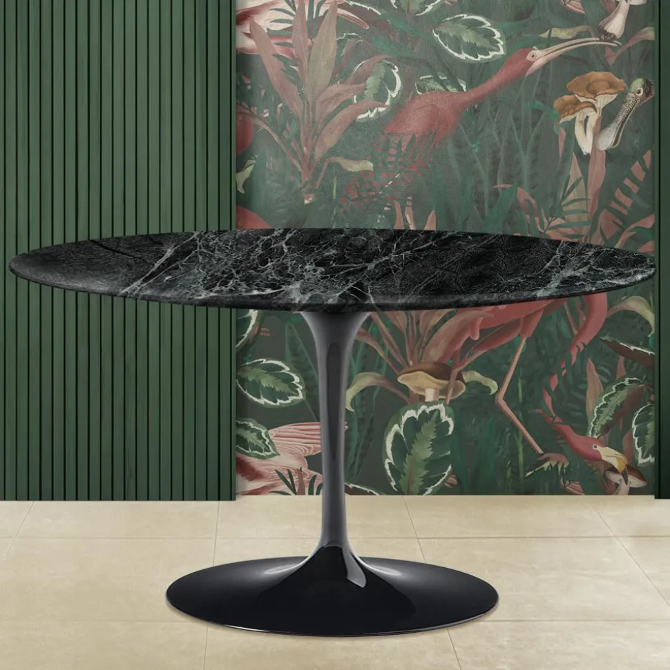 Tavolino Tulip Eero Saarinen H 41 Ovale con Piano in Marmo Verde Alpi Made in Italy - Scarlet