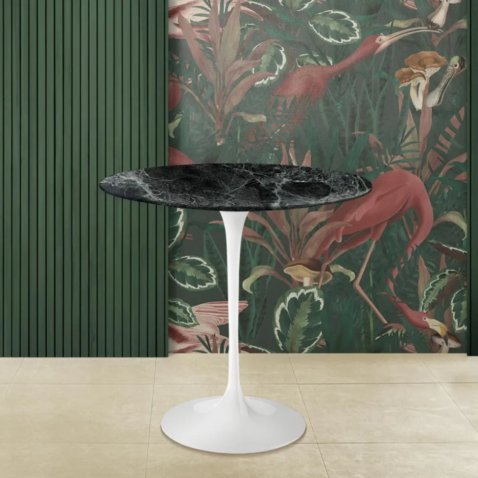 Tavolino Tulip Eero Saarinen H 52 Ovale in Marmo Verde Alpi Realizzato in Italia - Scarlet