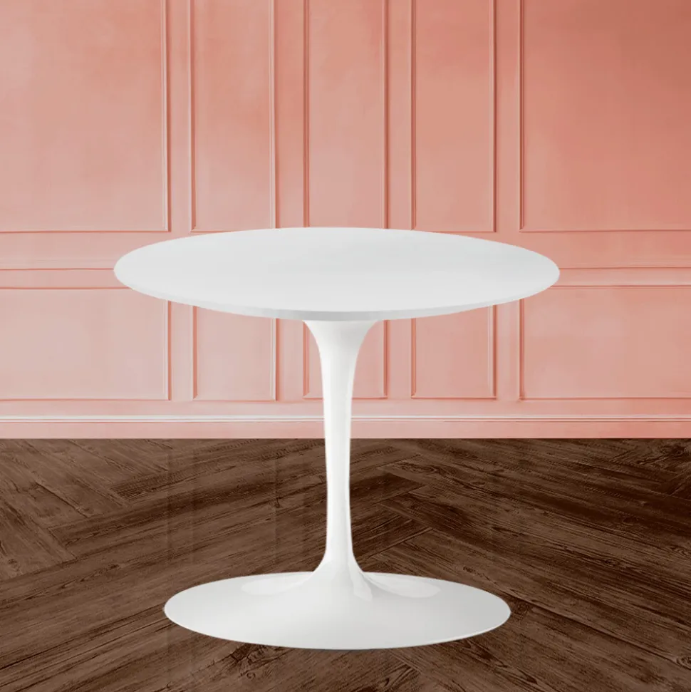 Tavolino Tulip Eero Saarinen H 39 con Piano in Laminato Liquido Bianco Made in Italy - Scarlet