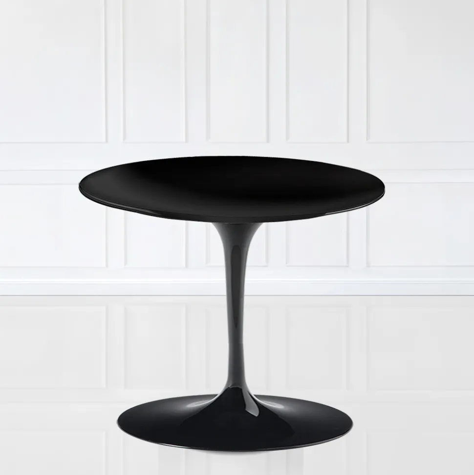 Tavolino Tulip Eero Saarinen H 39 con Piano in Laminato Liquido Nero Made in Italy - Scarlet