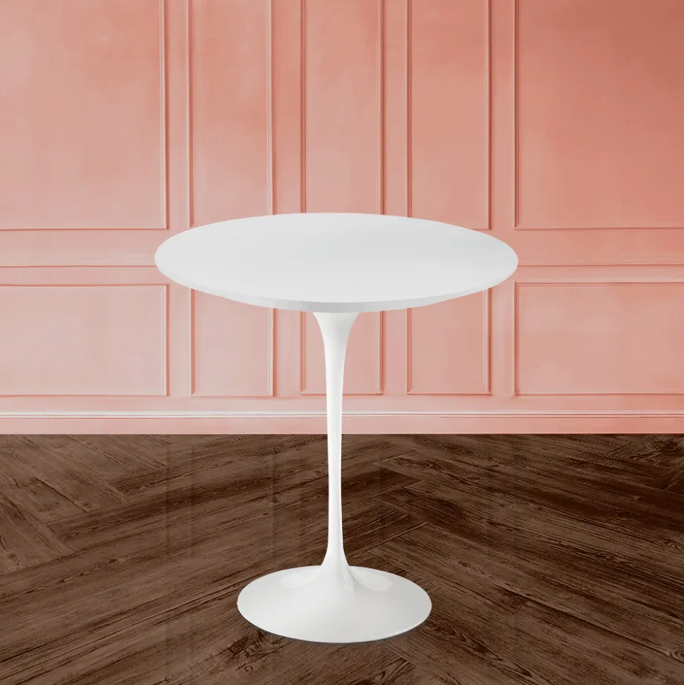Tavolino Tulip Eero Saarinen H 52 in Laminato Liquido Bianco Made in Italy - Scarlet