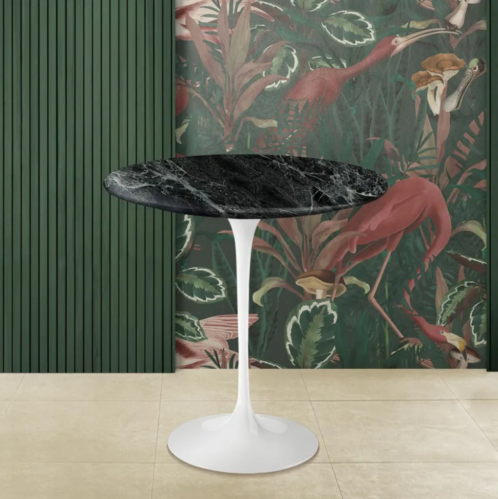 Tavolino Tulip Eero Saarinen H 52 Rotondo in Marmo Verde Alpi Made in Italy - Scarlet