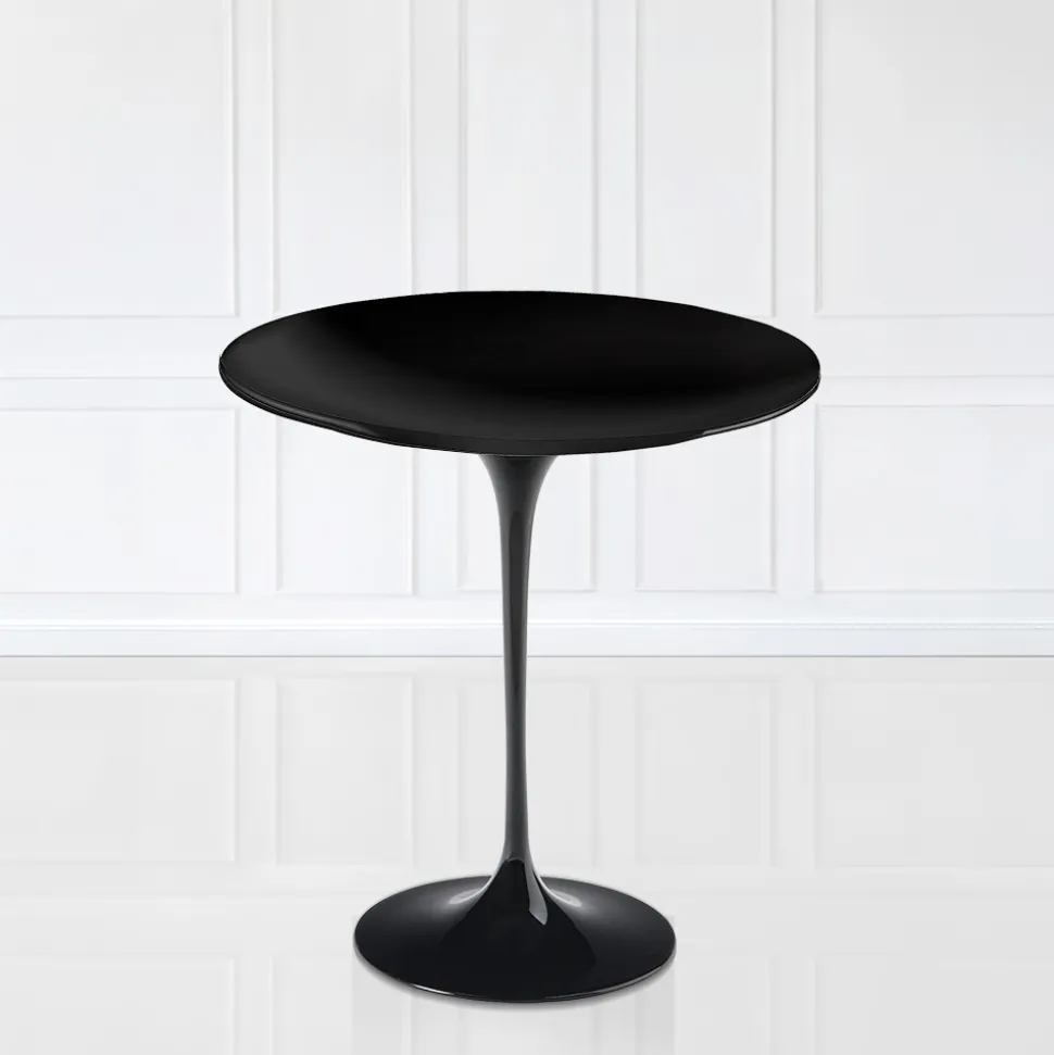 Tavolino Tulip Eero Saarinen H 52 con Piano in Laminato Liquido Nero Made in Italy - Scarlet