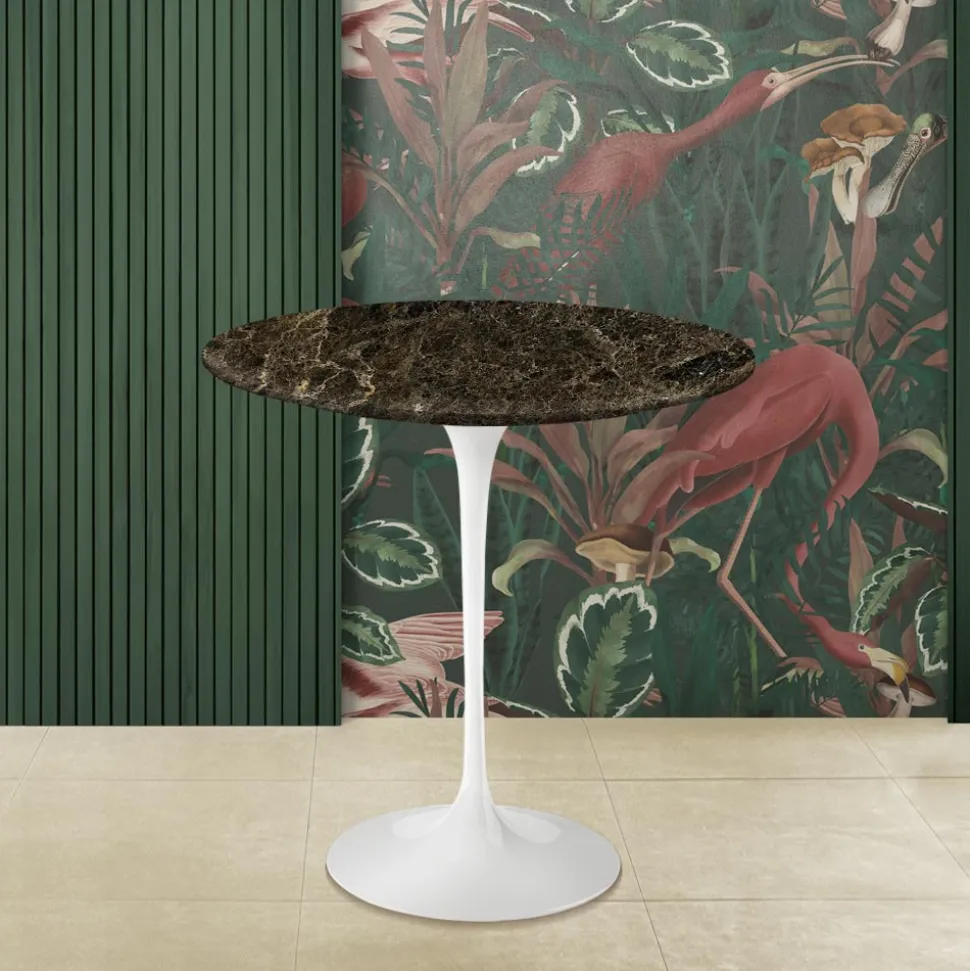 Tavolino Tulip Eero Saarinen H 52 Rotondo in Marmo Emperador Dark Made in Italy - Scarlet