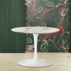 Tavolino Tulip Eero Saarinen H 39 Ovale in Marmo Calacatta Oro Realizzato in Italia