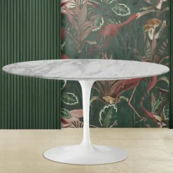 Tavolino Tulip Eero Saarinen H 41 Ovale con Piano in Marmo Arabescato Made in Italy - Scarlet