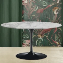 Tavolino Tulip Eero Saarinen H 41 Ovale con Piano in Marmo Arabescato Made in Italy - Scarlet