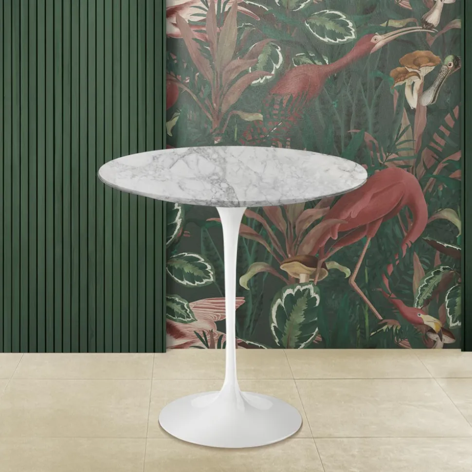 Tavolino Tulip Eero Saarinen H 52 Rotondo in Marmo Arabescato Made in Italy - Scarlet