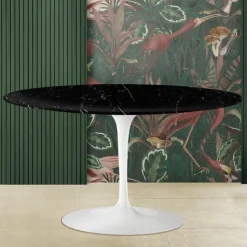 Tavolino Tulip Eero Saarinen H 41 con Piano Ovale in Marmo Nero Marquinia - Scarlet