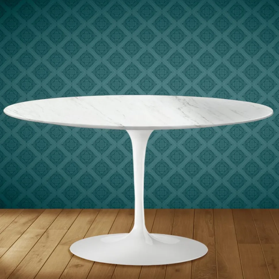Tavolino Tulip Eero Saarinen H 41 Ovale in Ceramica Salina Made in Italy - Scarlet