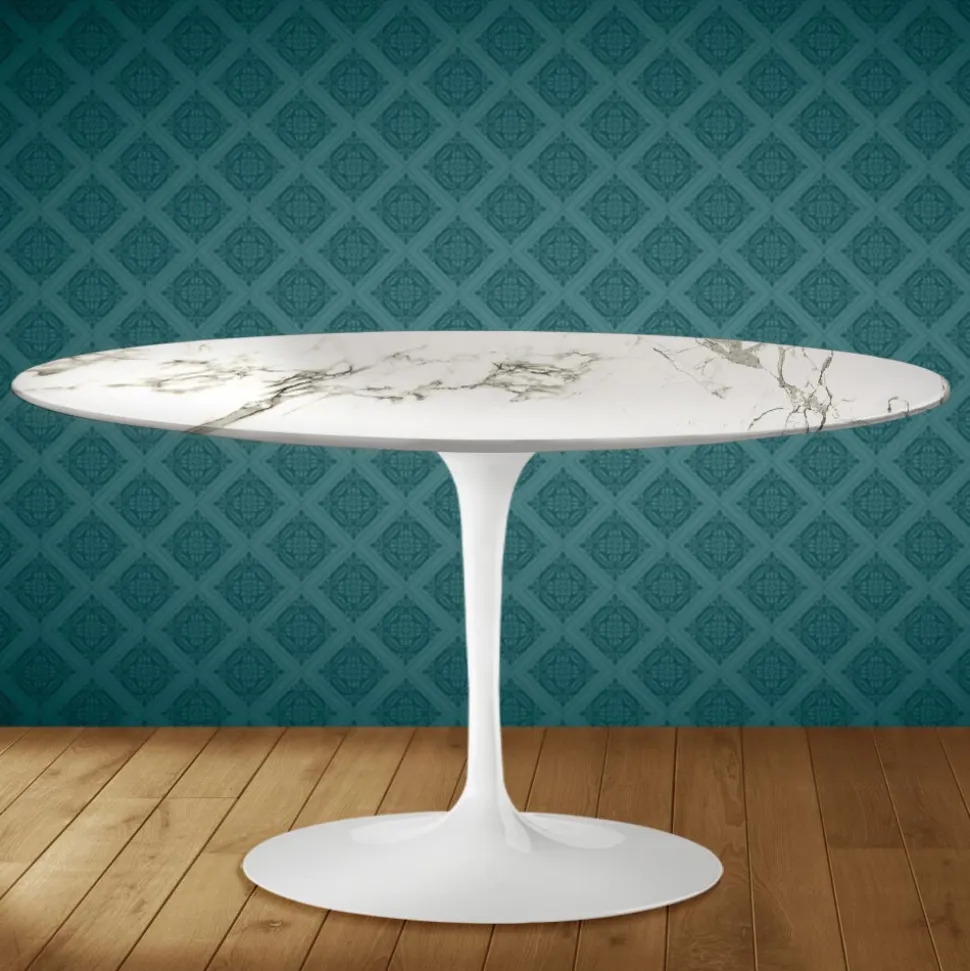 Tavolino Tulip Eero Saarinen H 41 Ovale in Ceramica Aura 22 Made in Italy - Scarlet