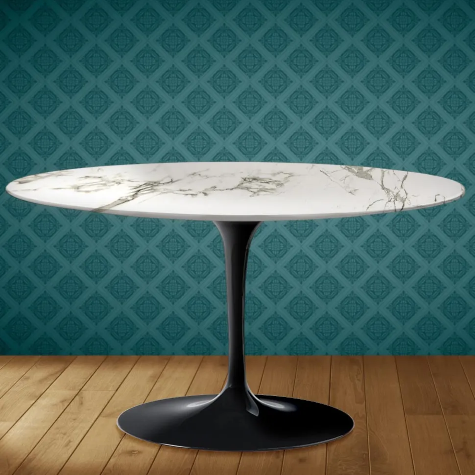 Tavolino Tulip Eero Saarinen H 41 Ovale in Ceramica Aura 22 Made in Italy - Scarlet