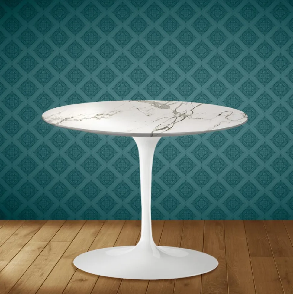 Tavolino Tulip Eero Saarinen H 41 in Ceramica Aura 22 Made in Italy - Scarlet