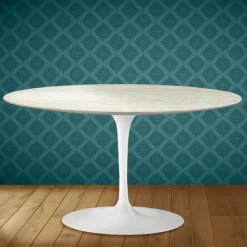 Tavolino Tulip Eero Saarinen H 41 Ovale in Ceramica Marmorio Made in Italy - Scarlet