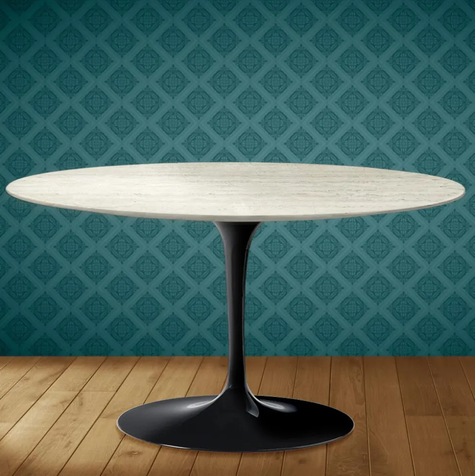 Tavolino Tulip Eero Saarinen H 41 Ovale in Ceramica Marmorio Made in Italy - Scarlet