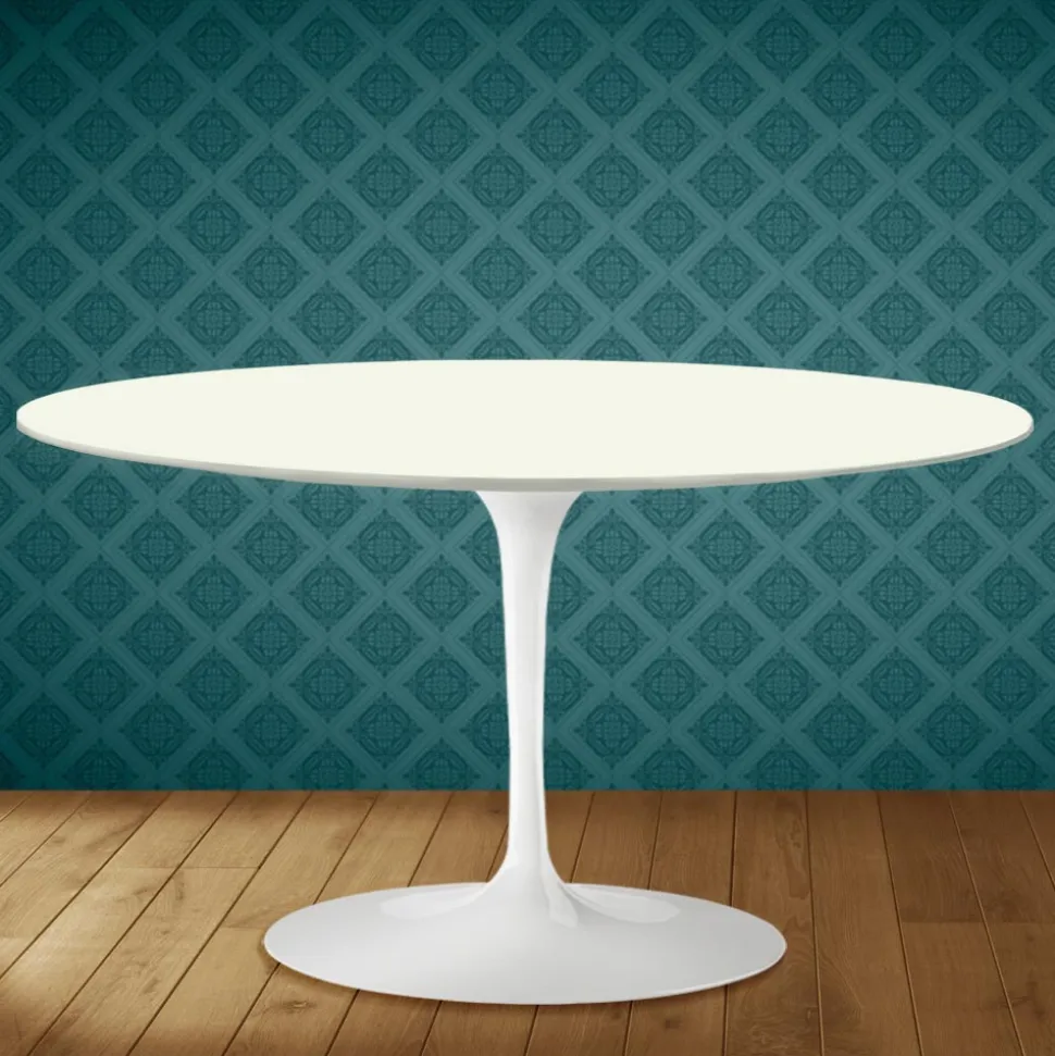 Tavolino Tulip Eero Saarinen H 41 Ovale in Ceramica Moonè Made in Italy - Scarlet