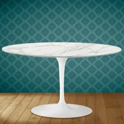 Tavolino Tulip Eero Saarinen H 41 Ovale in Ceramica Morpheus Made in Italy - Scarlet