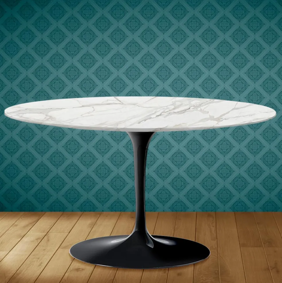 Tavolino Tulip Eero Saarinen H 41 Ovale in Ceramica Morpheus Made in Italy - Scarlet