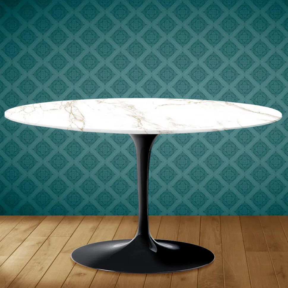 Tavolino Tulip Eero Saarinen H 41 Ovale in Ceramica Entzo Made in Italy - Scarlet