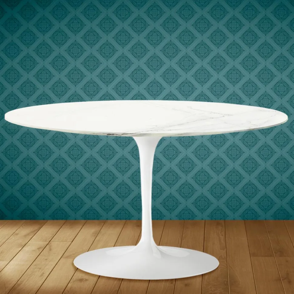 Tavolino Tulip Eero Saarinen H 41 Ovale in Ceramica Rem Made in Italy - Scarlet