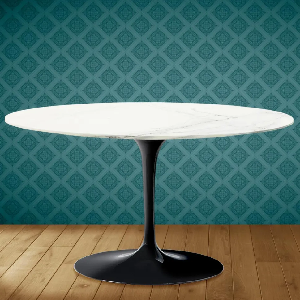 Tavolino Tulip Eero Saarinen H 41 Ovale in Ceramica Rem Made in Italy - Scarlet