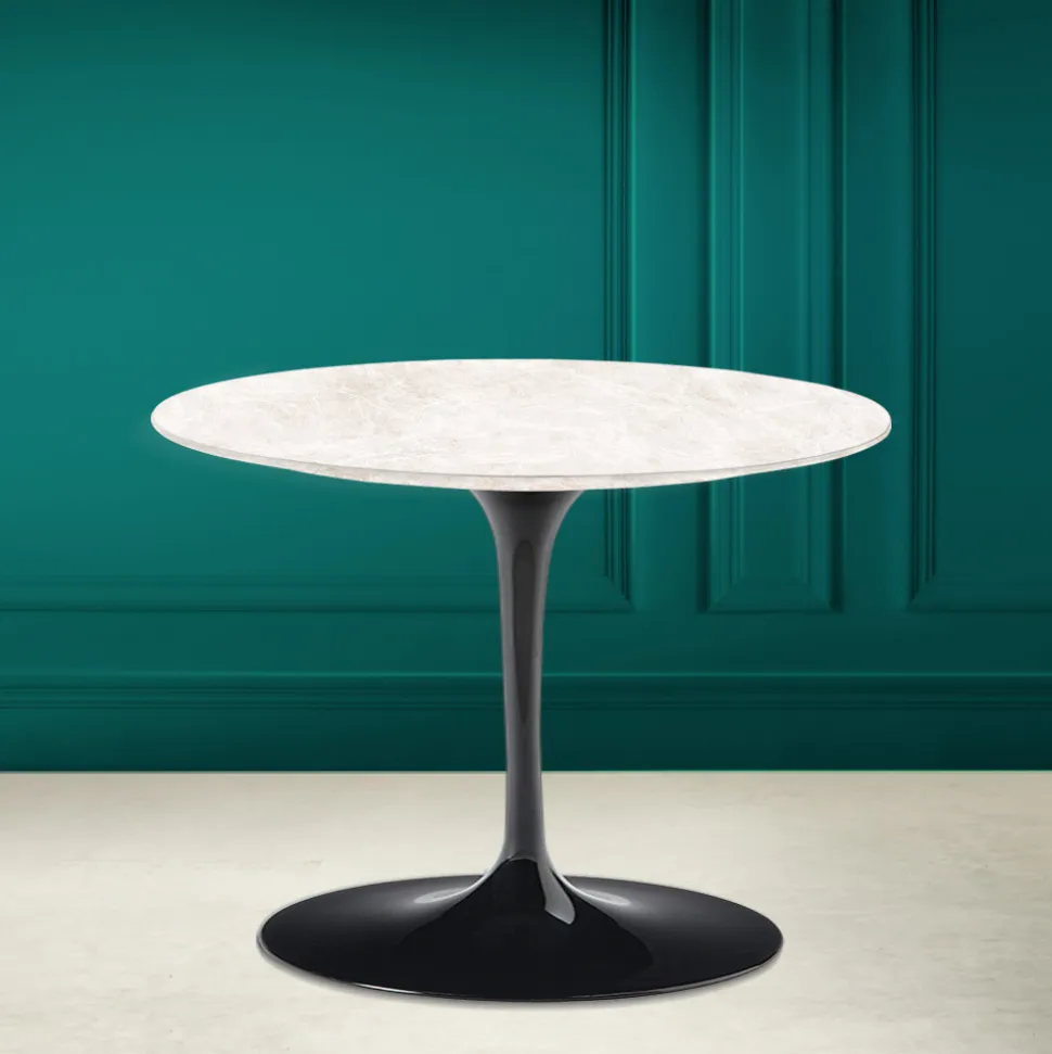 Tavolino Tulip Eero Saarinen H 41 in Ceramica Diamond Cream Made in Italy - Scarlet