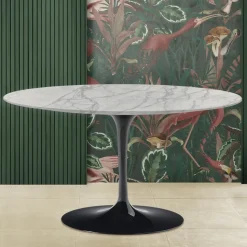 Tavolino Tulip Eero Saarinen H 41 con Piano Ovale in Marmo di Carrara Statuarietto - Scarlet
