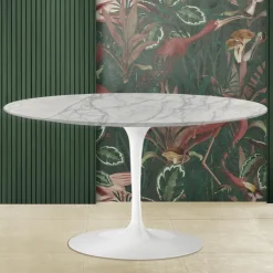 Tavolino Tulip Eero Saarinen H 41 con Piano Ovale in Marmo di Carrara Statuarietto - Scarlet