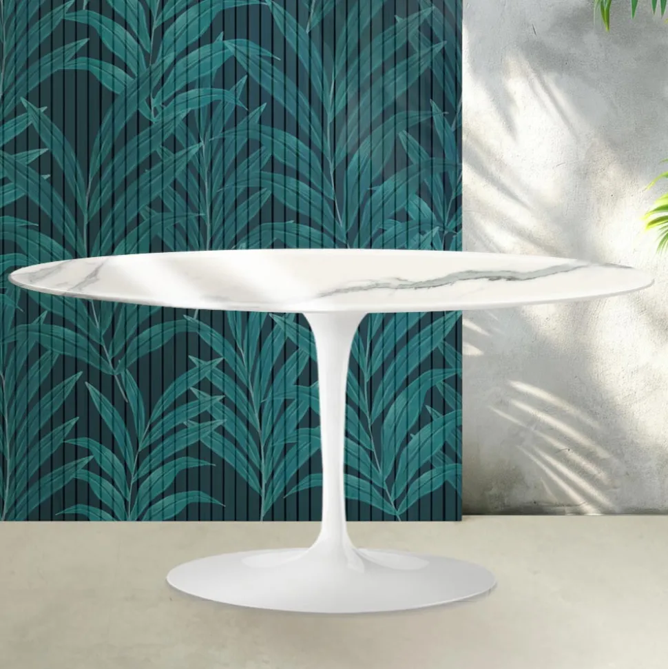 Tavolino Tulip Saarinen H 41 cm in Ceramica Florim Statuario Lucido - Scarlet