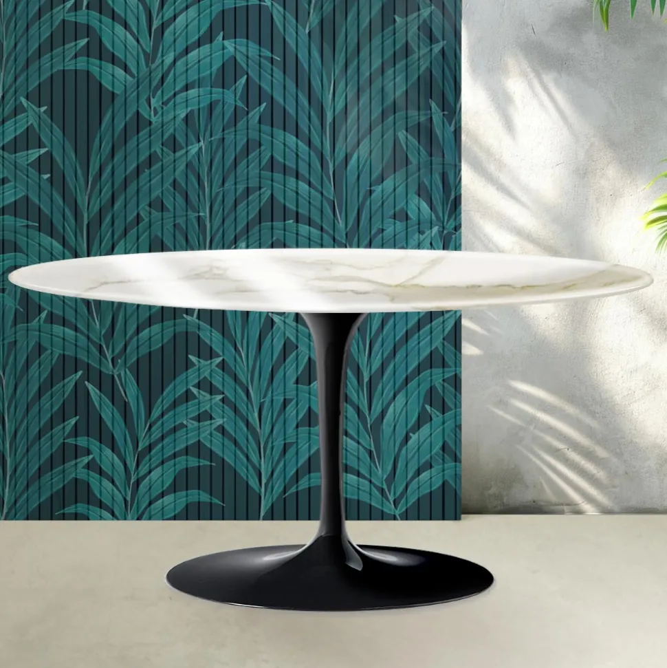 Tavolino Tulip Saarinen H 41 cm in Ceramica Florim Calacatta Gold Lucido - Scarlet